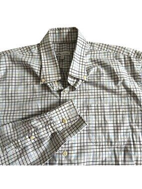 Peter Millar Mens Large White Multi-Check Long Sleeve Button-Down Shirt